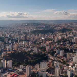 Uma foto aerea da parte central da cidade de Belo Horizonte, em Minas Gerais, Brasil.